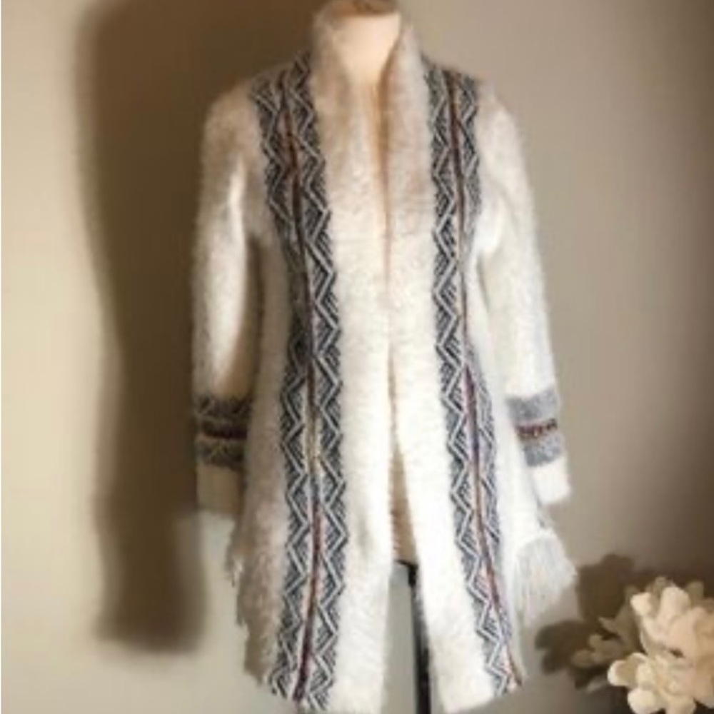 Northern Angel aztec on Blue white sweater / cardigan